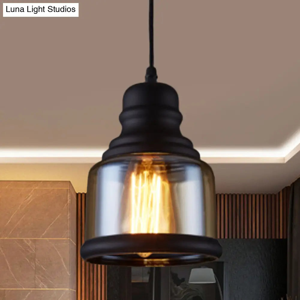 Industrial Pendant Light Kit - Clear Glass, Black Finish, Jar Shape, 1 Head, Ceiling Hang Fixture