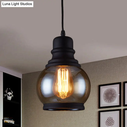 Industrial Pendant Light Kit - Clear Glass, Black Finish, Jar Shape, 1 Head, Ceiling Hang Fixture