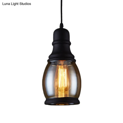 Industrial Pendant Light Kit - Clear Glass, Black Finish, Jar Shape, 1 Head, Ceiling Hang Fixture