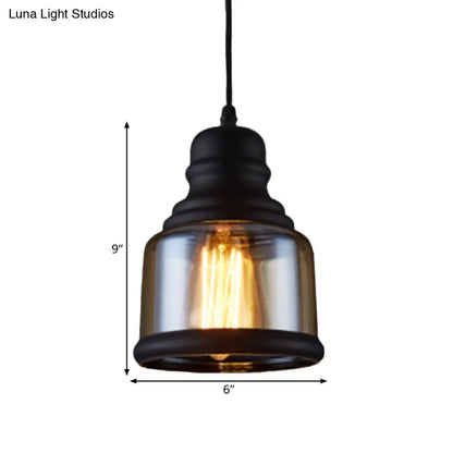 Industrial Pendant Light Kit - Clear Glass, Black Finish, Jar Shape, 1 Head, Ceiling Hang Fixture