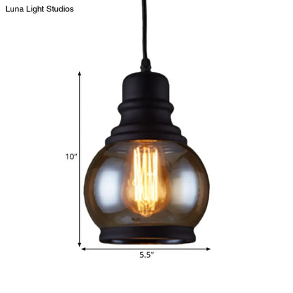 Industrial Pendant Light Kit - Clear Glass, Black Finish, Jar Shape, 1 Head, Ceiling Hang Fixture