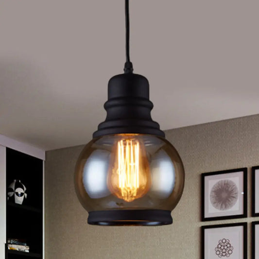 Industrial Pendant Light Kit - Clear Glass, Black Finish, Jar Shape, 1 Head, Ceiling Hang Fixture