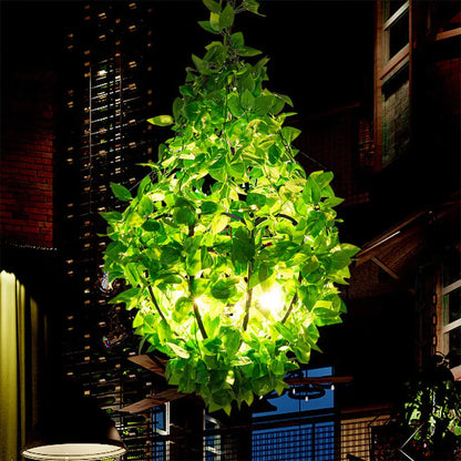 Industrial Pendant Light with 3 Basket Shaped Iron Green Plant Chandeliers, Perfect for Restaurants