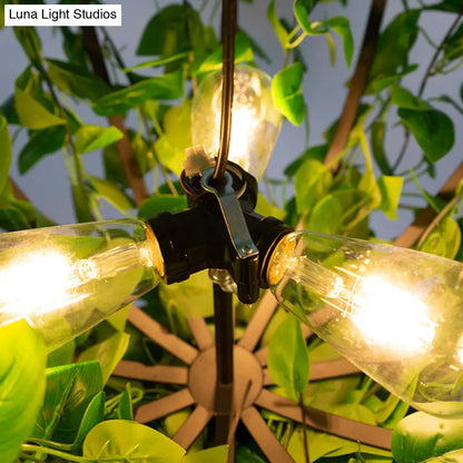 Industrial Pendant Light with 3 Basket Shaped Iron Green Plant Chandeliers, Perfect for Restaurants