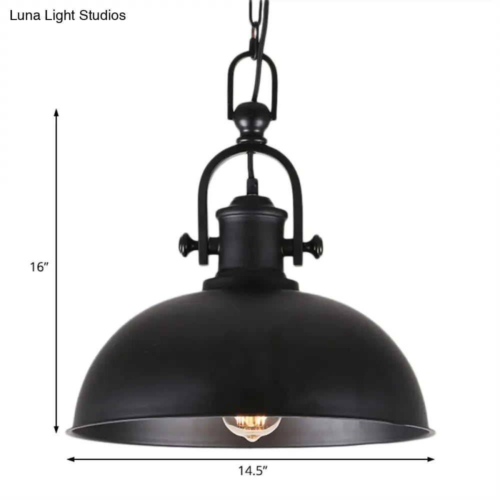 Industrial Pendant Light with Adjustable Chain - Bowl Shade Metal - Black