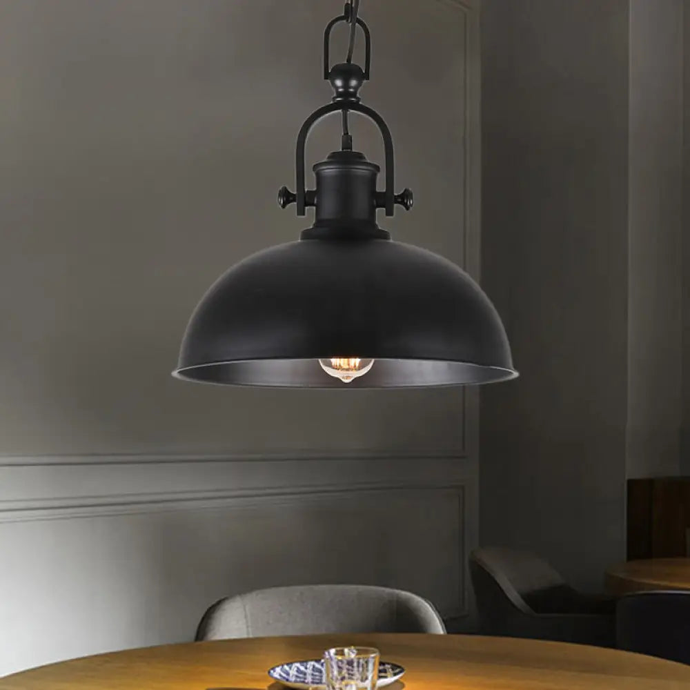 Industrial Pendant Light with Adjustable Chain - Bowl Shade Metal - Black