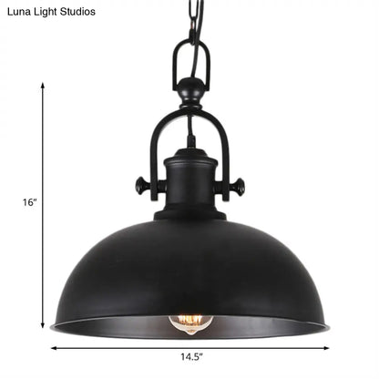 Industrial Pendant Light with Adjustable Chain - Bowl Shade Metal - Black