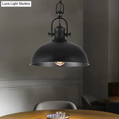 Industrial Pendant Light with Adjustable Chain - Bowl Shade Metal - Black