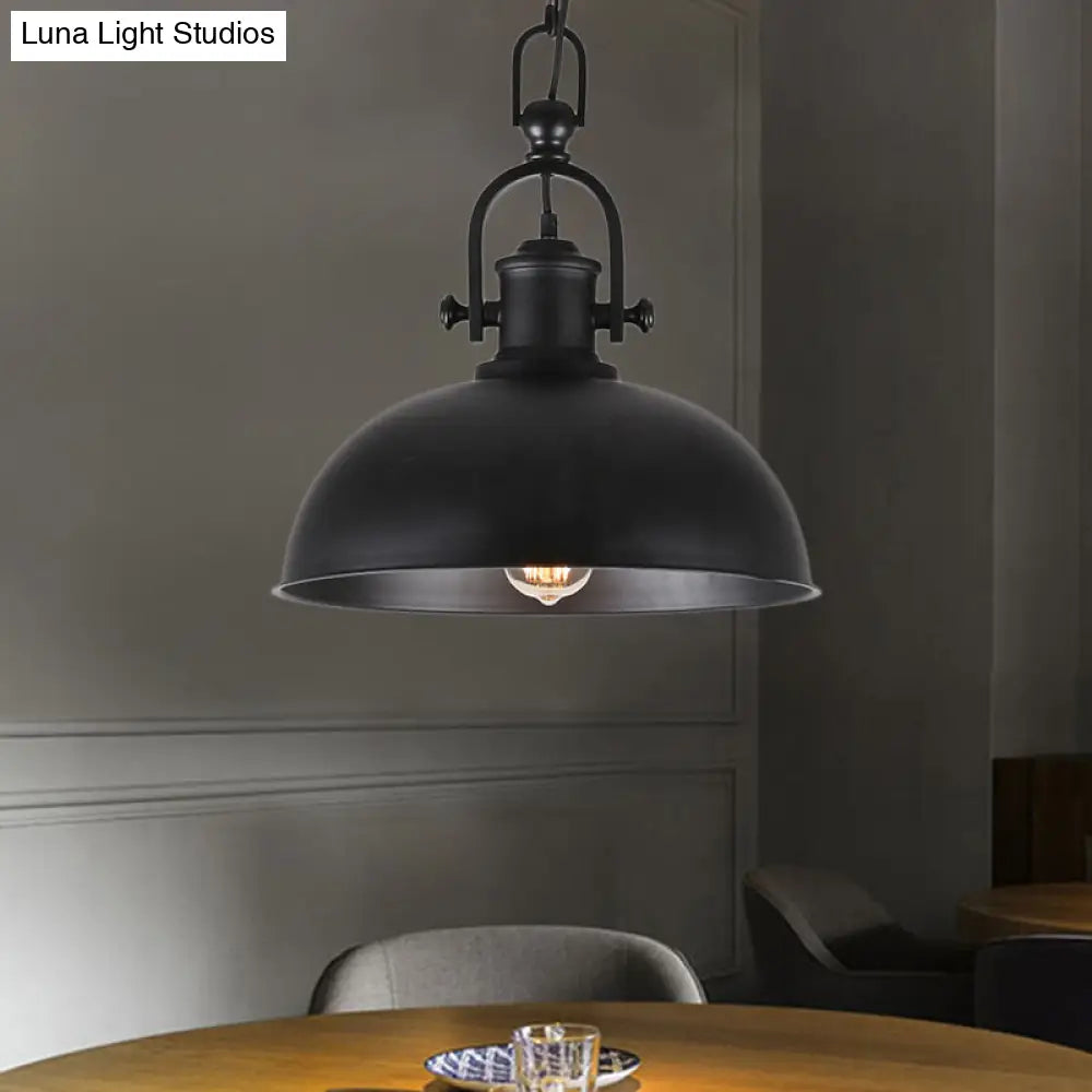 Industrial Pendant Light with Adjustable Chain - Bowl Shade Metal - Black