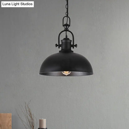 Industrial Pendant Light with Adjustable Chain - Bowl Shade Metal - Black