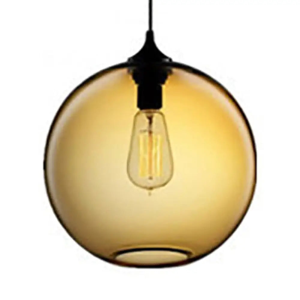 Industrial Pendant Light with Globe Glass Shade in Red, Blue, or Grey - 8"/10" Wide - Black