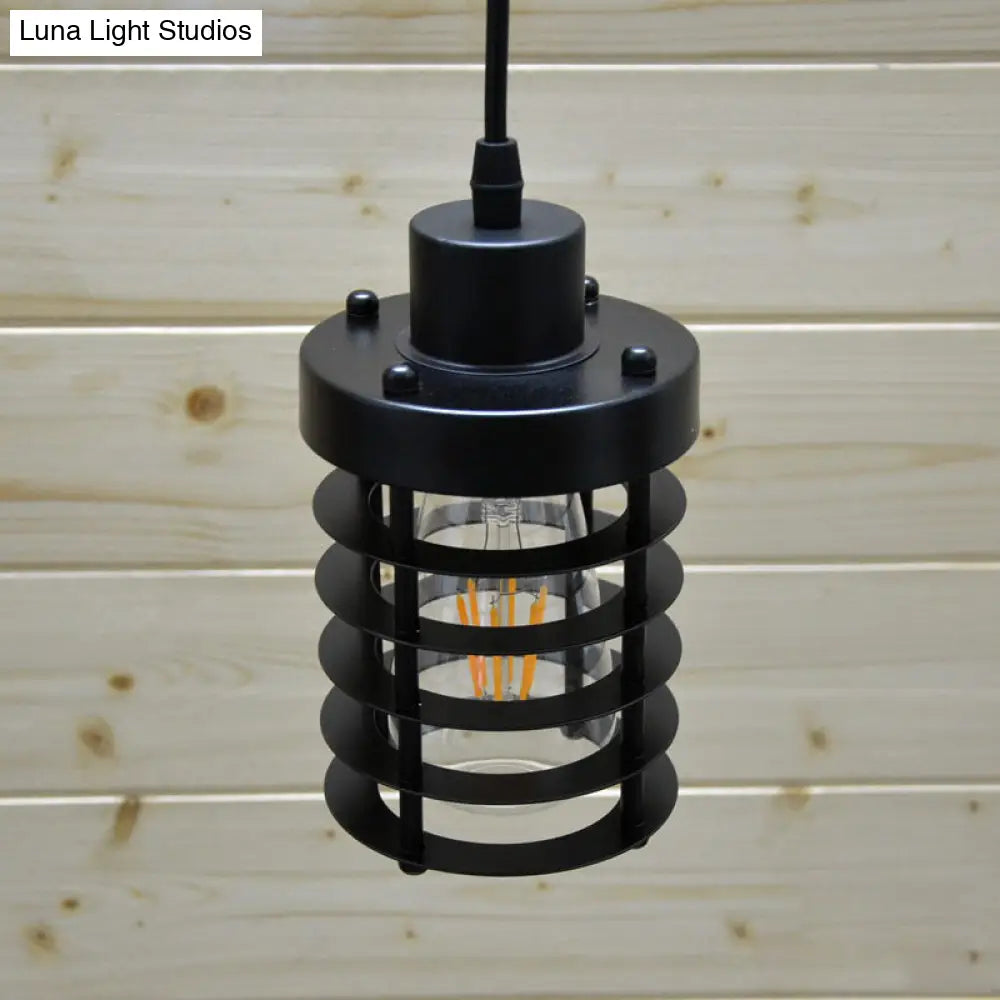 Industrial Pendant Light with Metallic Cage Shade - Matte Black/Rust, Ideal for Table Lighting