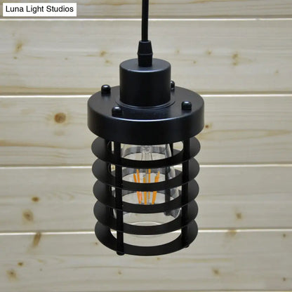 Industrial Pendant Light with Metallic Cage Shade - Matte Black/Rust, Ideal for Table Lighting