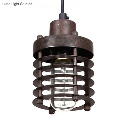 Industrial Pendant Light with Metallic Cage Shade - Matte Black/Rust, Ideal for Table Lighting