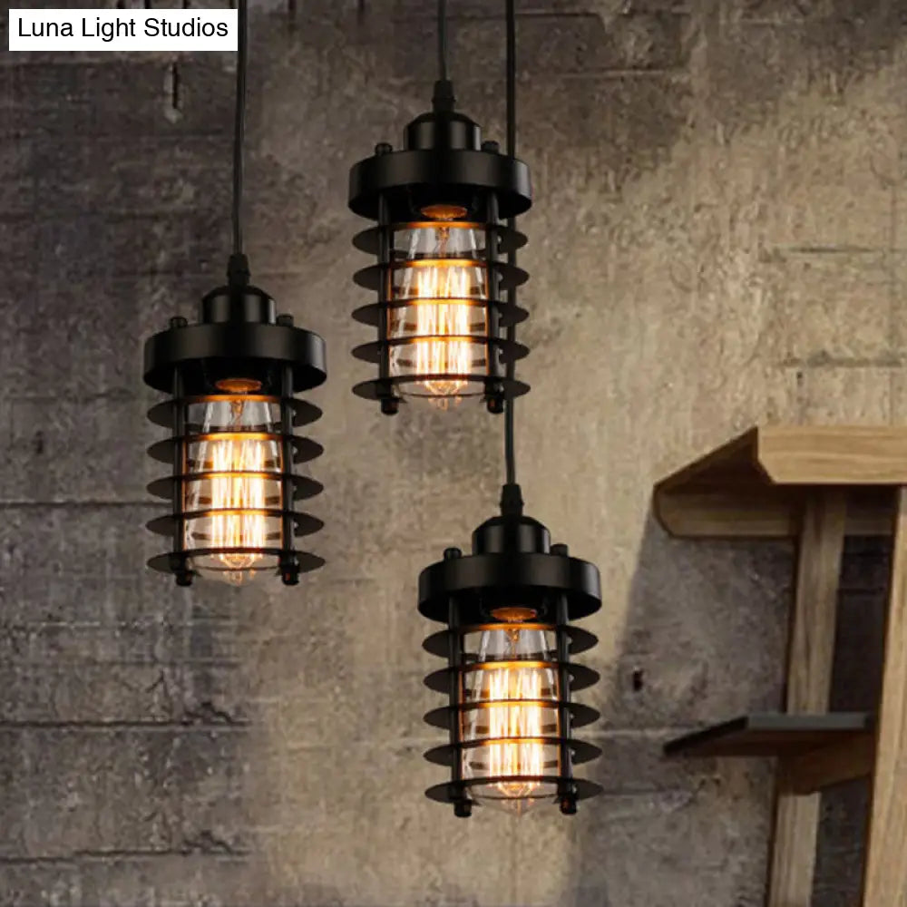 Industrial Pendant Light with Metallic Cage Shade - Matte Black/Rust, Ideal for Table Lighting