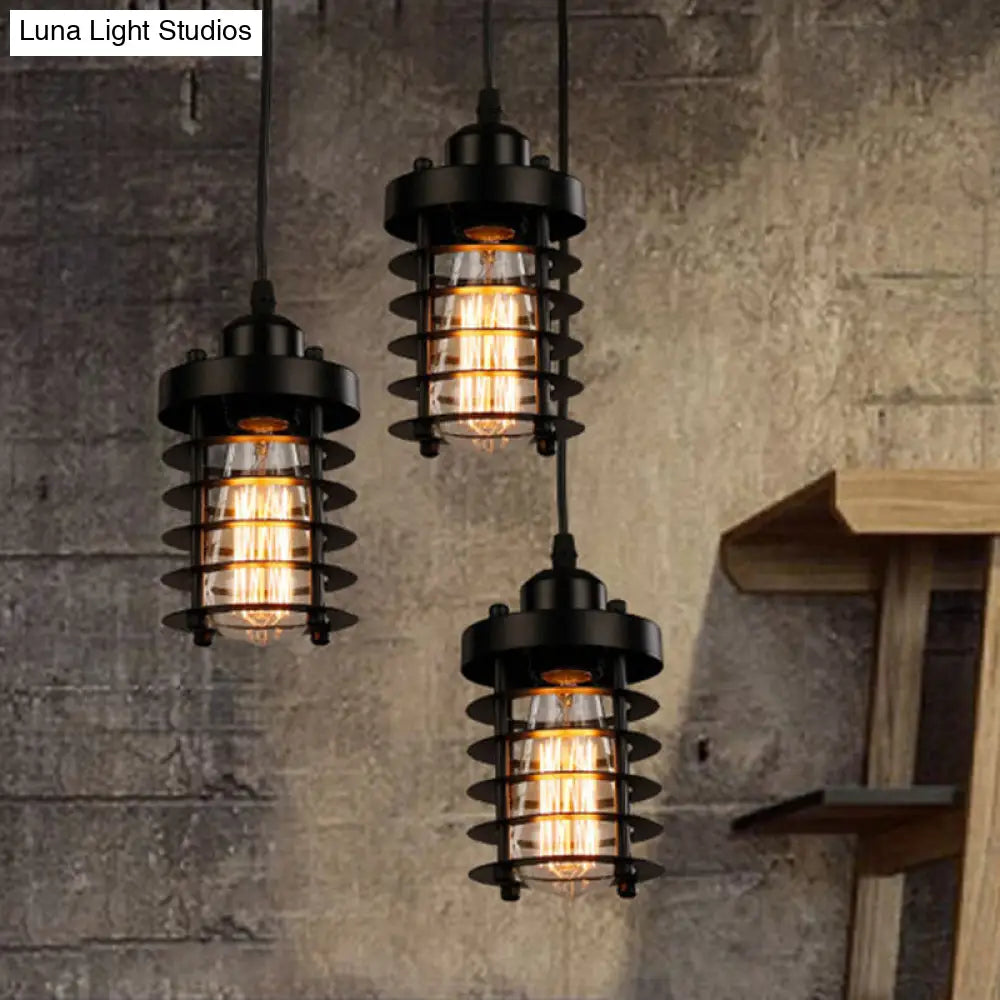 Industrial Pendant Light with Metallic Cage Shade - Matte Black/Rust, Ideal for Table Lighting