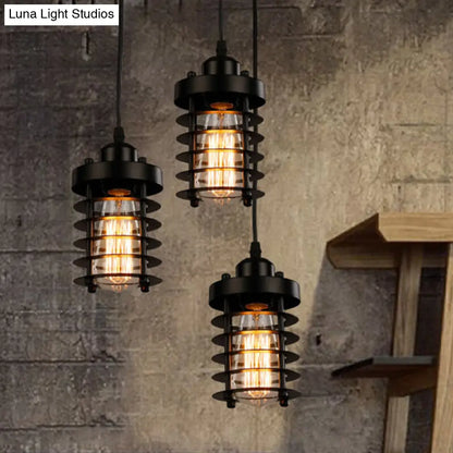 Industrial Pendant Light with Metallic Cage Shade - Matte Black/Rust, Ideal for Table Lighting