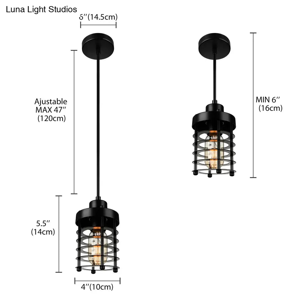 Industrial Pendant Light with Metallic Cage Shade - Matte Black/Rust, Ideal for Table Lighting