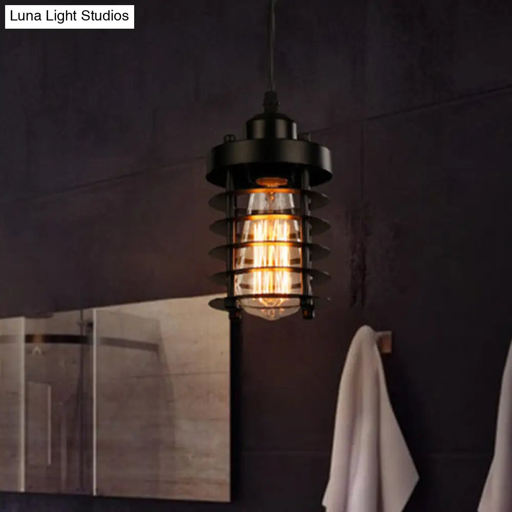 Industrial Pendant Light with Metallic Cage Shade - Matte Black/Rust, Ideal for Table Lighting