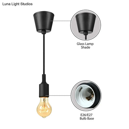 Industrial Pendant Lighting: Silica Gel Exposed Bulb, 1 Head, Adjustable Cord, Black/White