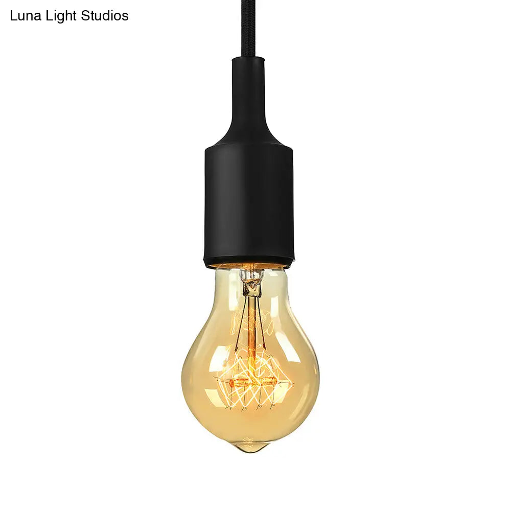 Industrial Pendant Lighting: Silica Gel Exposed Bulb, 1 Head, Adjustable Cord, Black/White