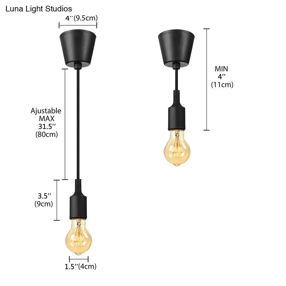 Industrial Pendant Lighting: Silica Gel Exposed Bulb, 1 Head, Adjustable Cord, Black/White