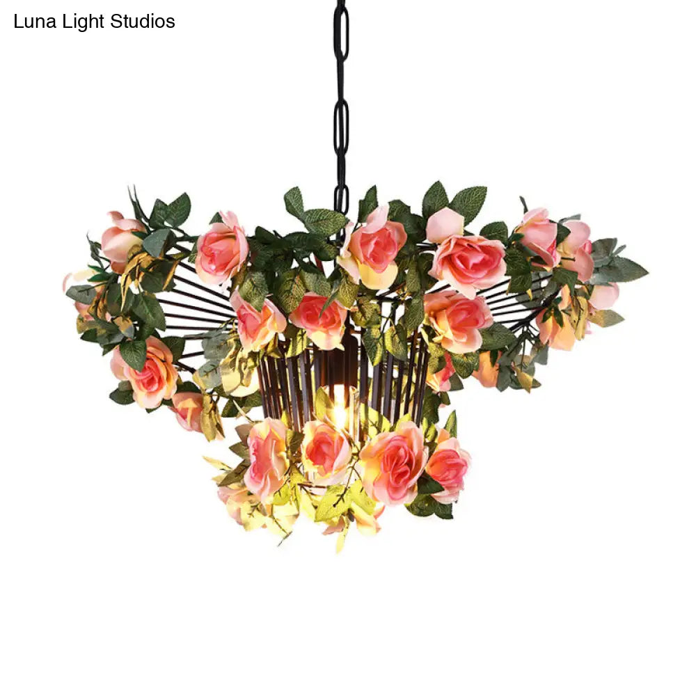 Industrial Pink Metal Pendant Light for Restaurants - 18"/23.5" Wide, 1-Light