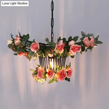 Industrial Pink Metal Pendant Light for Restaurants - 18"/23.5" Wide, 1-Light