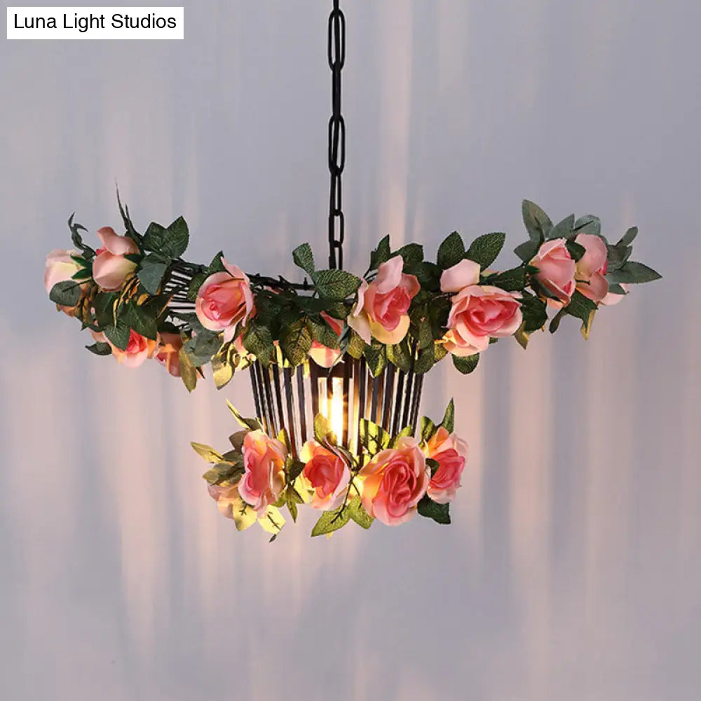 Industrial Pink Metal Pendant Light for Restaurants - 18"/23.5" Wide, 1-Light