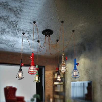 Industrial Pipe Pendant Ceiling Light 6-Light Iron Hanging Lamp, Black Shade Optional, for Living Room