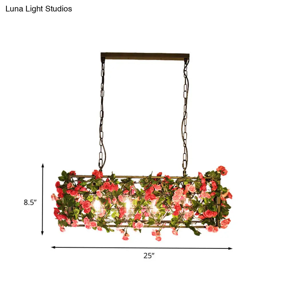 مصباح معلق LED مستطيل الشكل من النحاس الصناعي من DecorBites™ مزود بأربعة مصابيح - مثالي لغرفة النوم