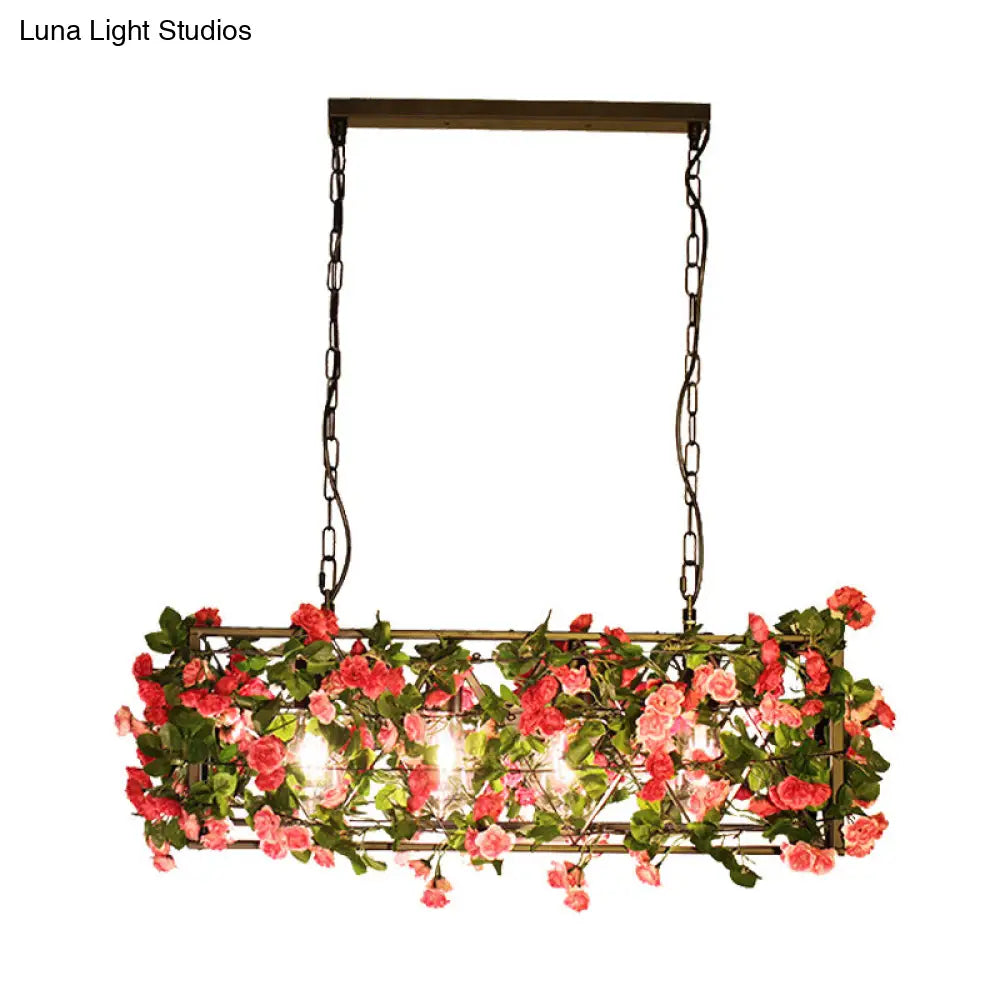 مصباح معلق LED مستطيل الشكل من النحاس الصناعي من DecorBites™ مزود بأربعة مصابيح - مثالي لغرفة النوم