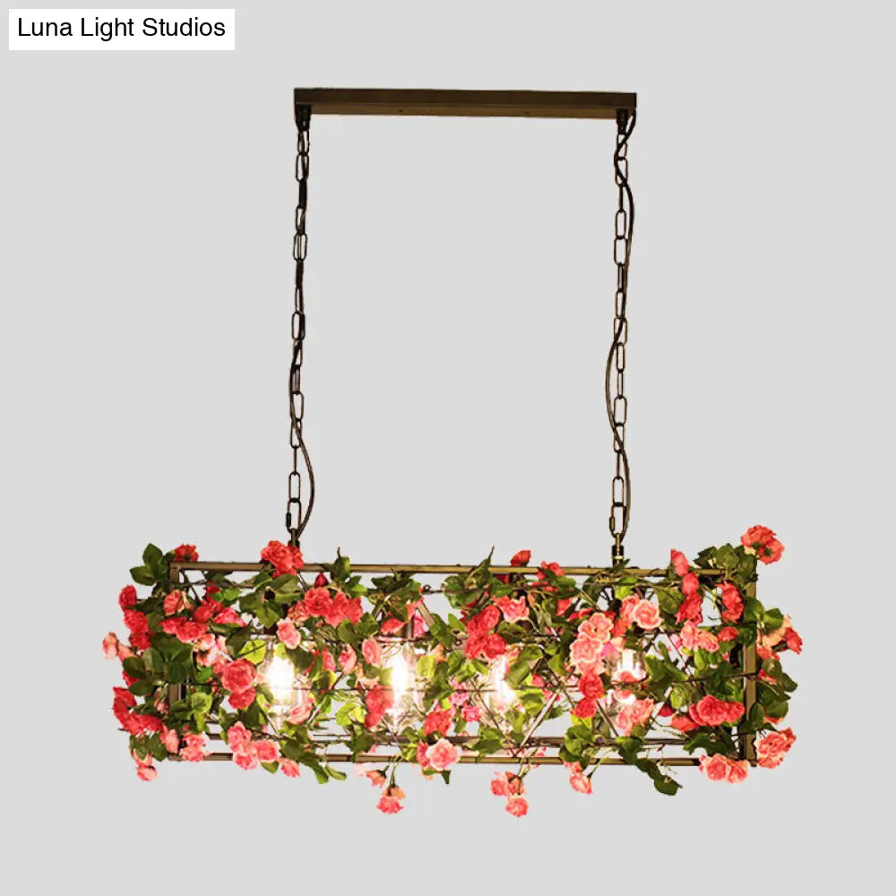 مصباح معلق LED مستطيل الشكل من النحاس الصناعي من DecorBites™ مزود بأربعة مصابيح - مثالي لغرفة النوم