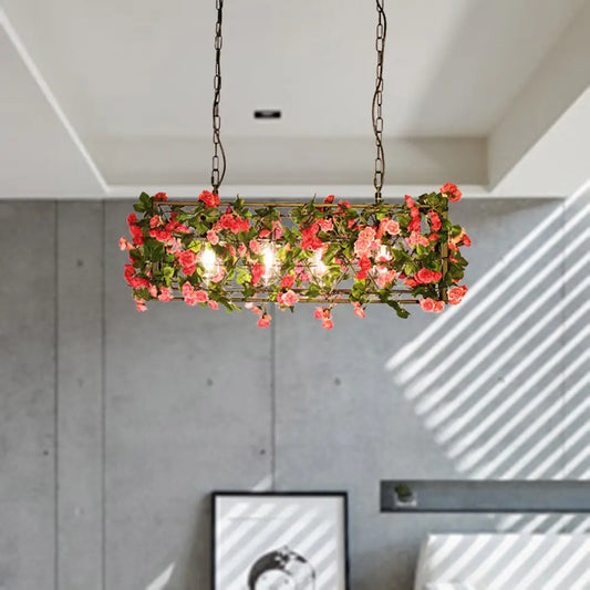 مصباح معلق LED مستطيل الشكل من النحاس الصناعي من DecorBites™ مزود بأربعة مصابيح - مثالي لغرفة النوم