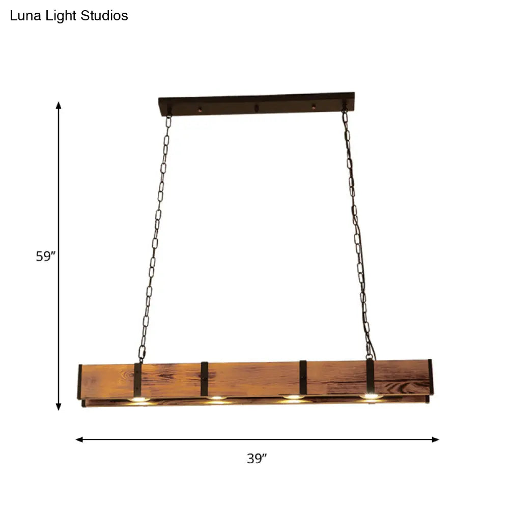 DecorBites™ Industrial Rectangular Wooden Island Ceiling Light with 4 Lights and Metal Chain - Brown Finish