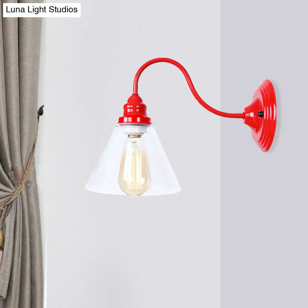 DecorBites™ DecorBites™ Industrial Red Bedroom Sconce Lighting Fixture with Clear Glass Cone Shade