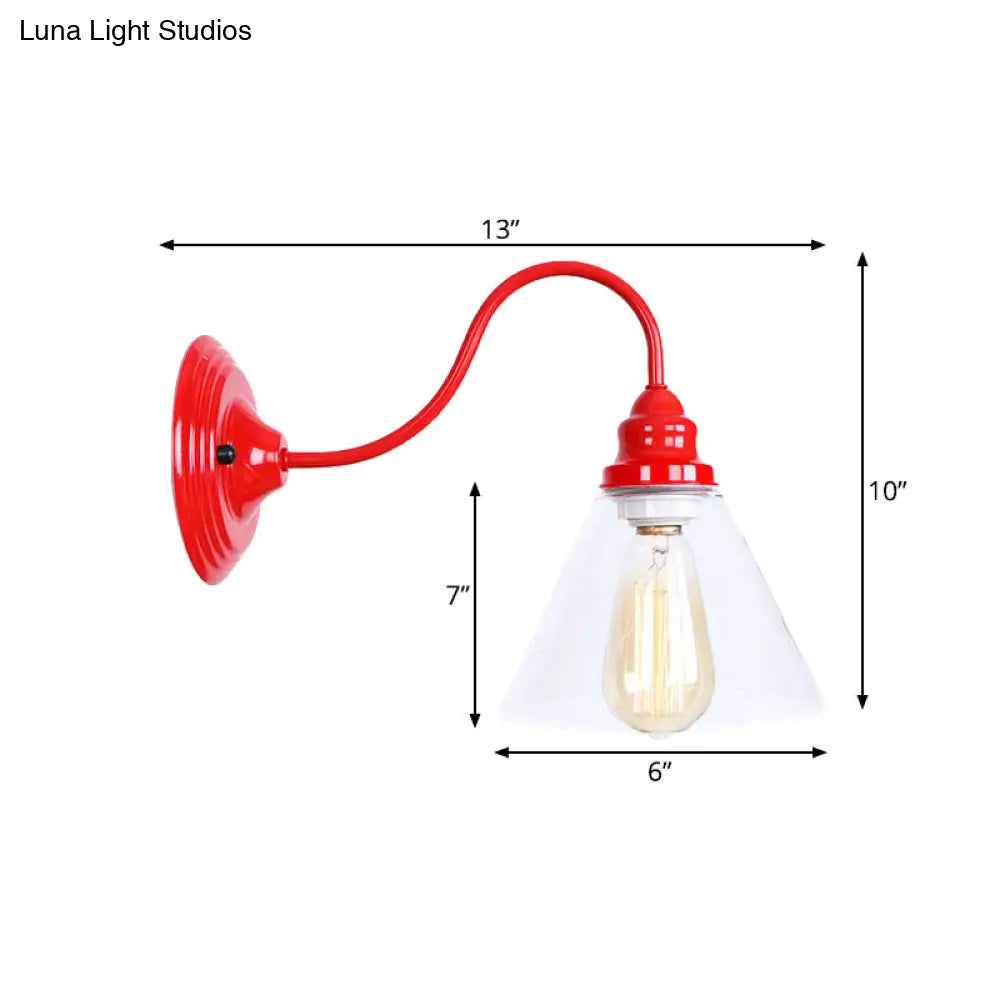DecorBites™ DecorBites™ Industrial Red Bedroom Sconce Lighting Fixture with Clear Glass Cone Shade
