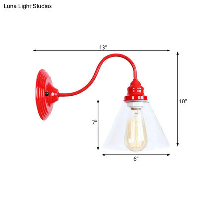 DecorBites™ DecorBites™ Industrial Red Bedroom Sconce Lighting Fixture with Clear Glass Cone Shade