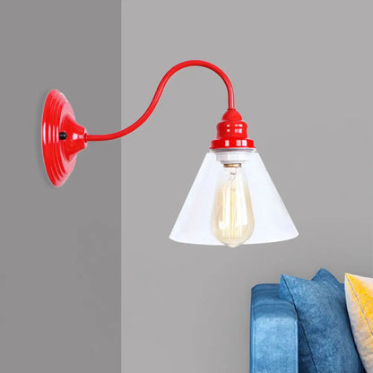 DecorBites™ DecorBites™ Industrial Red Bedroom Sconce Lighting Fixture with Clear Glass Cone Shade