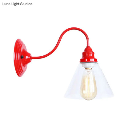 DecorBites™ DecorBites™ Industrial Red Bedroom Sconce Lighting Fixture with Clear Glass Cone Shade