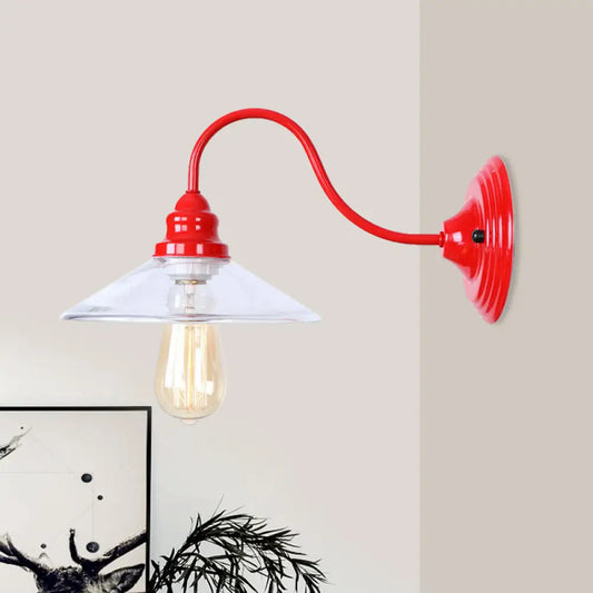 DecorBites™ DecorBites™ Industrial Red Clear Glass Wall Mounted Light with Wide Flare Bulb and Curved Arm