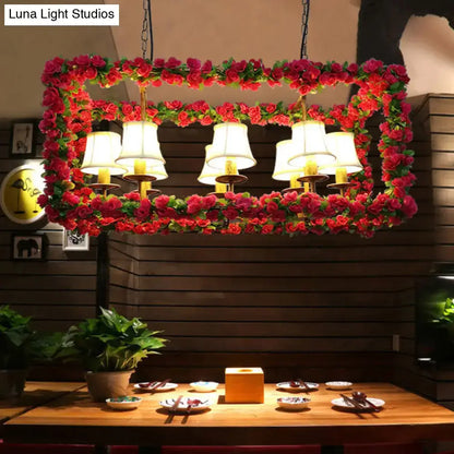 Decorbites™ red metal flower pendant light with vibrant roses and white lampshades on industrial rectangular island frame 220v-240v