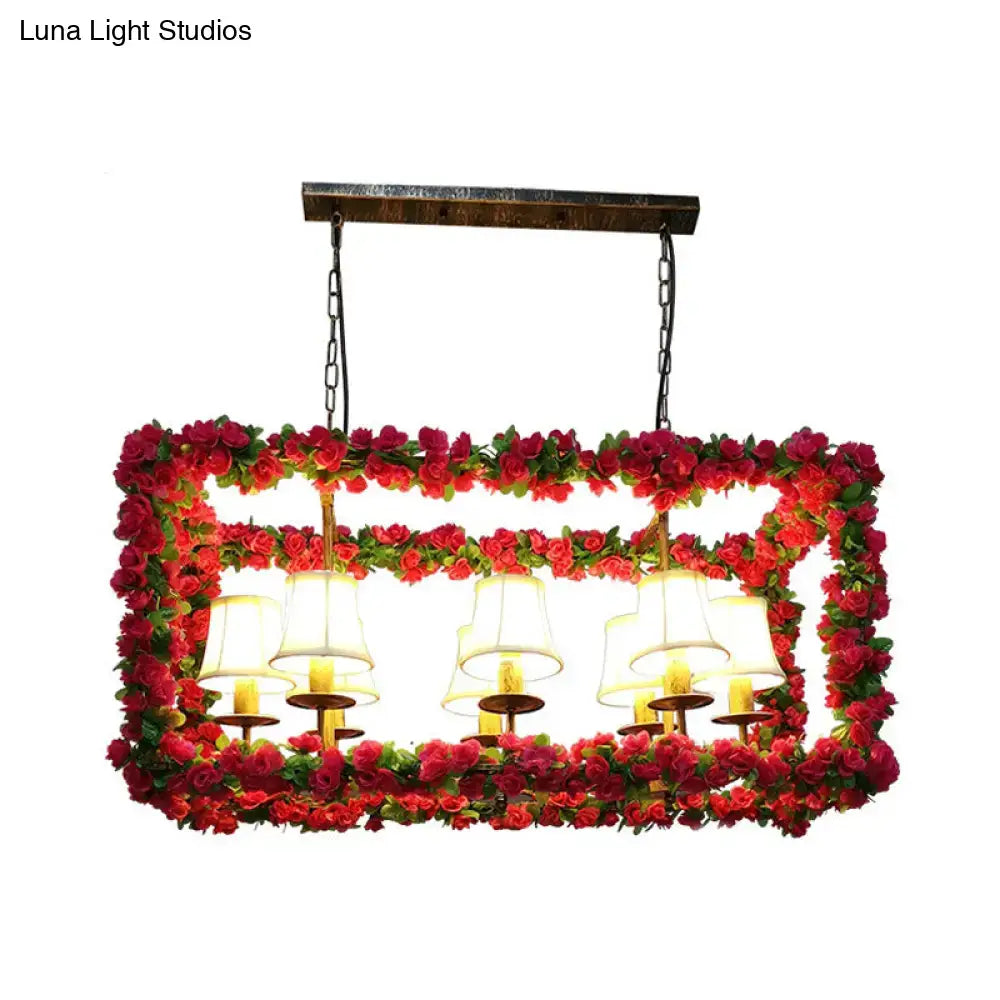 Decorbites™ red metal flower pendant light with vibrant roses and cream candle shades for industrial rectangular island 110v-120v