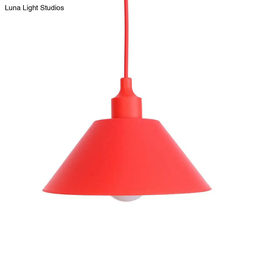 Industrial Red Iron Hanging Lamp Kit - Single Tapered/Cage/Flared Ceiling Pendant Light for Living Room