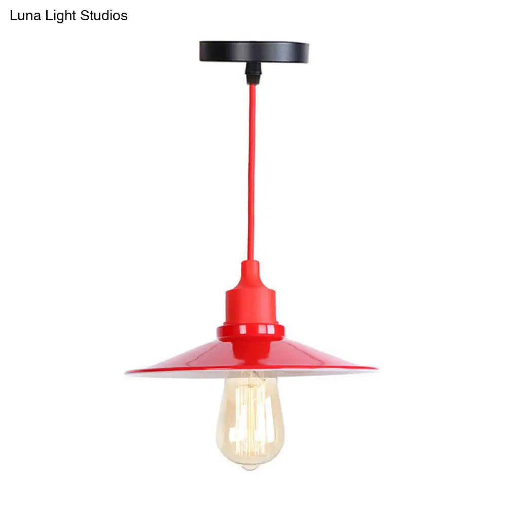 Industrial Red Iron Hanging Lamp Kit - Single Tapered/Cage/Flared Ceiling Pendant Light for Living Room