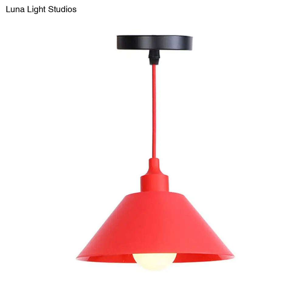 Industrial Red Iron Hanging Lamp Kit - Single Tapered/Cage/Flared Ceiling Pendant Light for Living Room