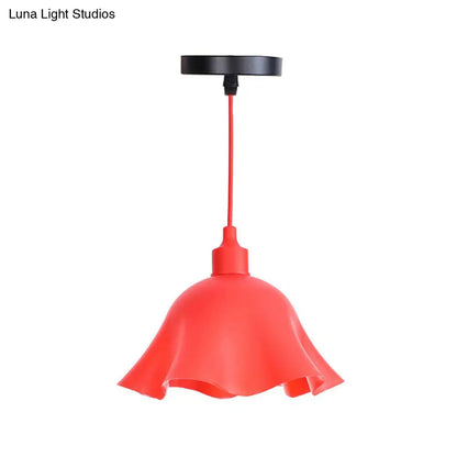 Industrial Red Iron Hanging Lamp Kit - Single Tapered/Cage/Flared Ceiling Pendant Light for Living Room