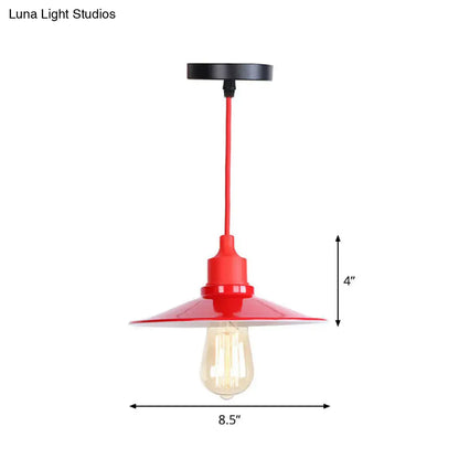 Industrial Red Iron Hanging Lamp Kit - Single Tapered/Cage/Flared Ceiling Pendant Light for Living Room