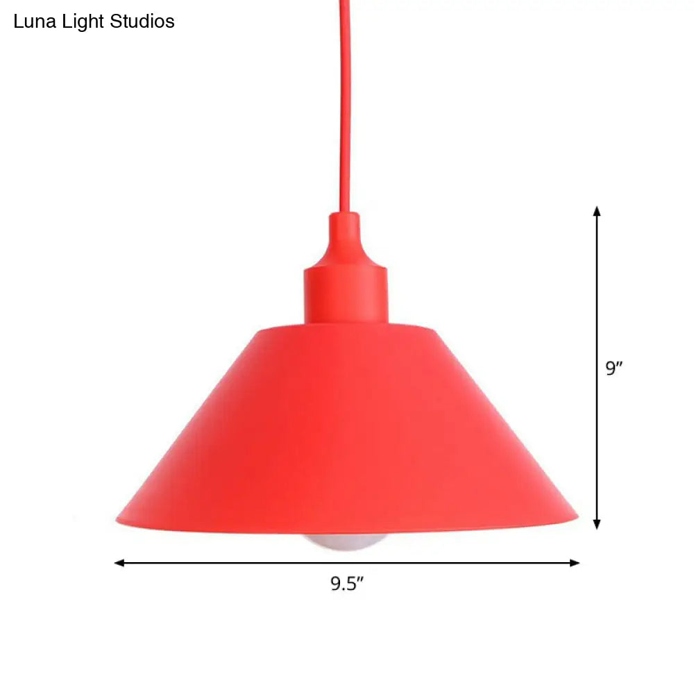 Industrial Red Iron Hanging Lamp Kit - Single Tapered/Cage/Flared Ceiling Pendant Light for Living Room