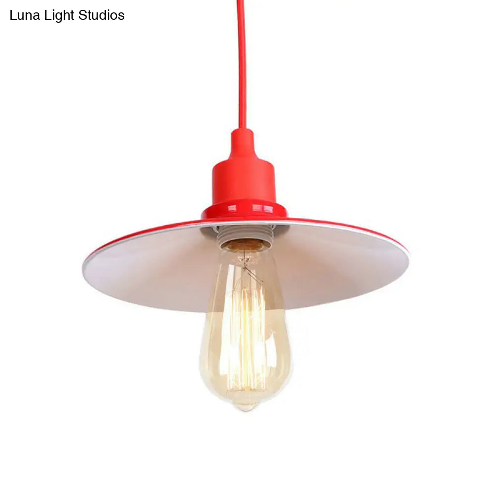 Industrial Red Iron Hanging Lamp Kit - Single Tapered/Cage/Flared Ceiling Pendant Light for Living Room